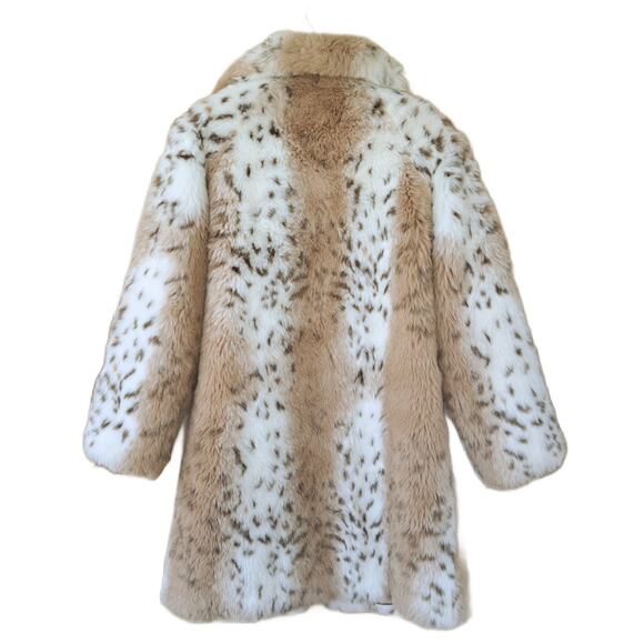 PAMELA MCCOY Lynx Faux Fur Coat Stroller Size Small Tan Off-White Mid Length - Picture 7 of 9